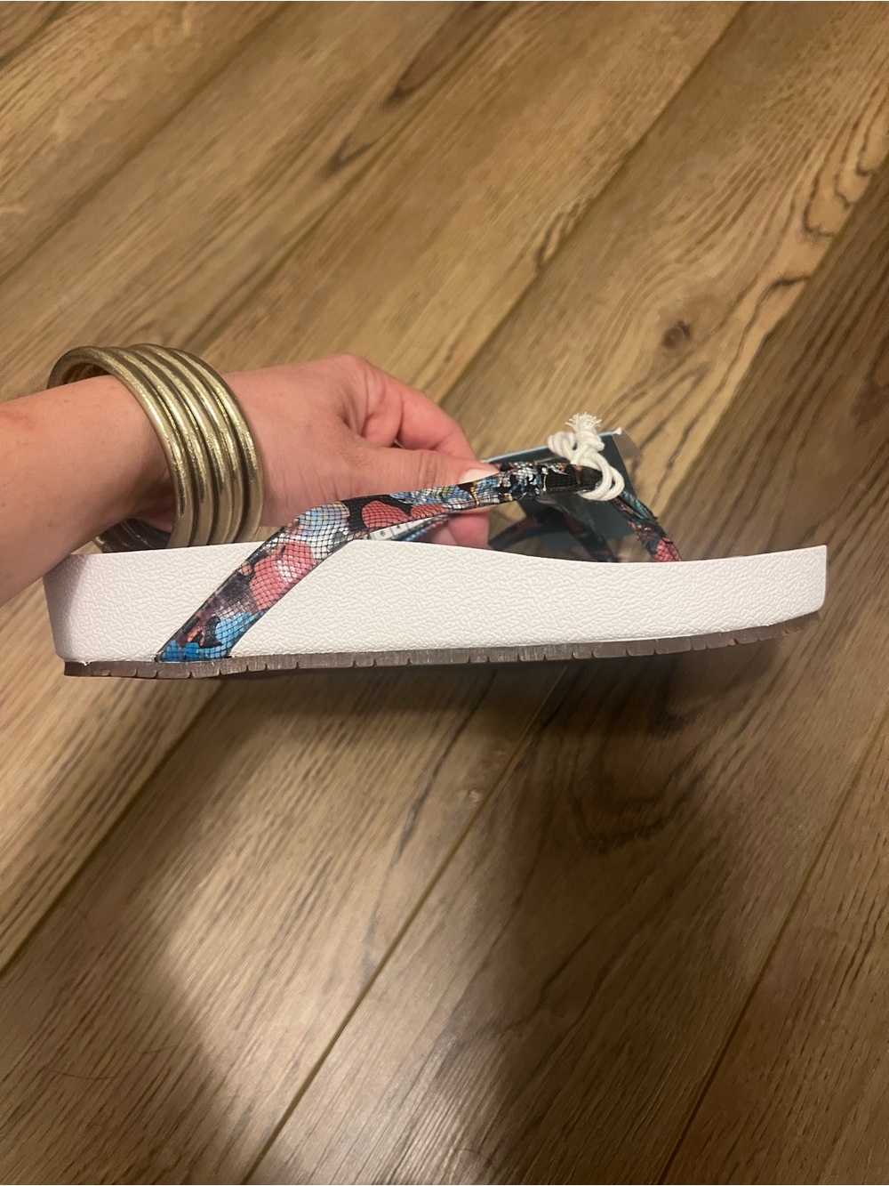 REVITALIGN White Platform Sandal with Multicolor Floral Straps